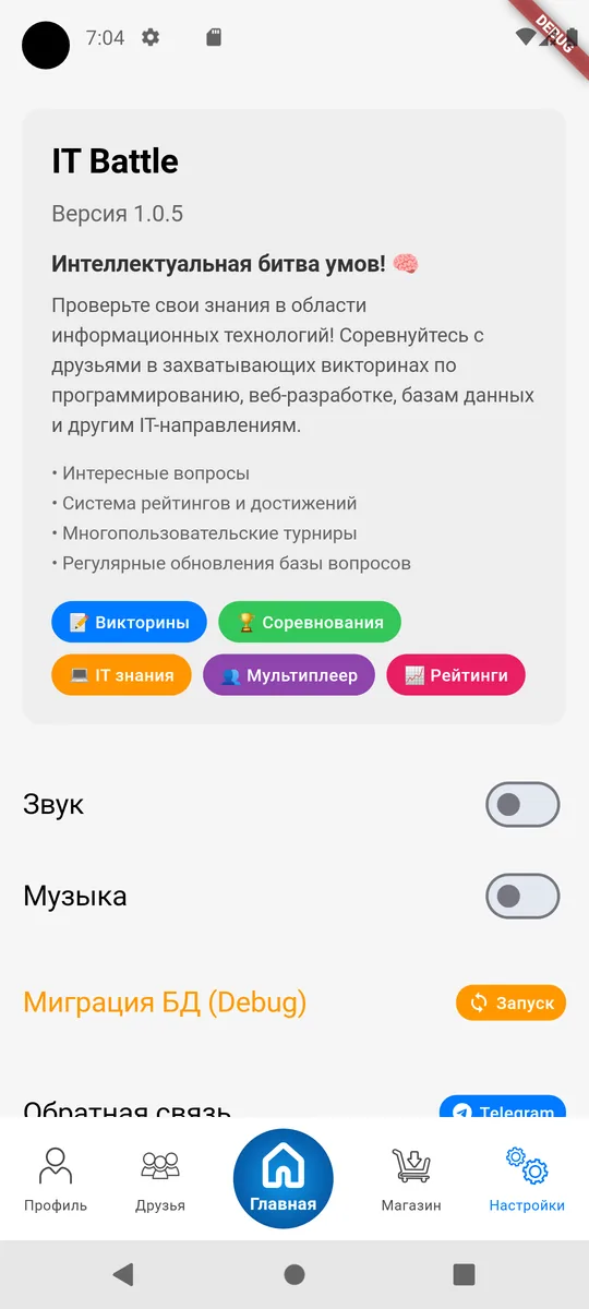 Настройки и описание приложения IT Battle